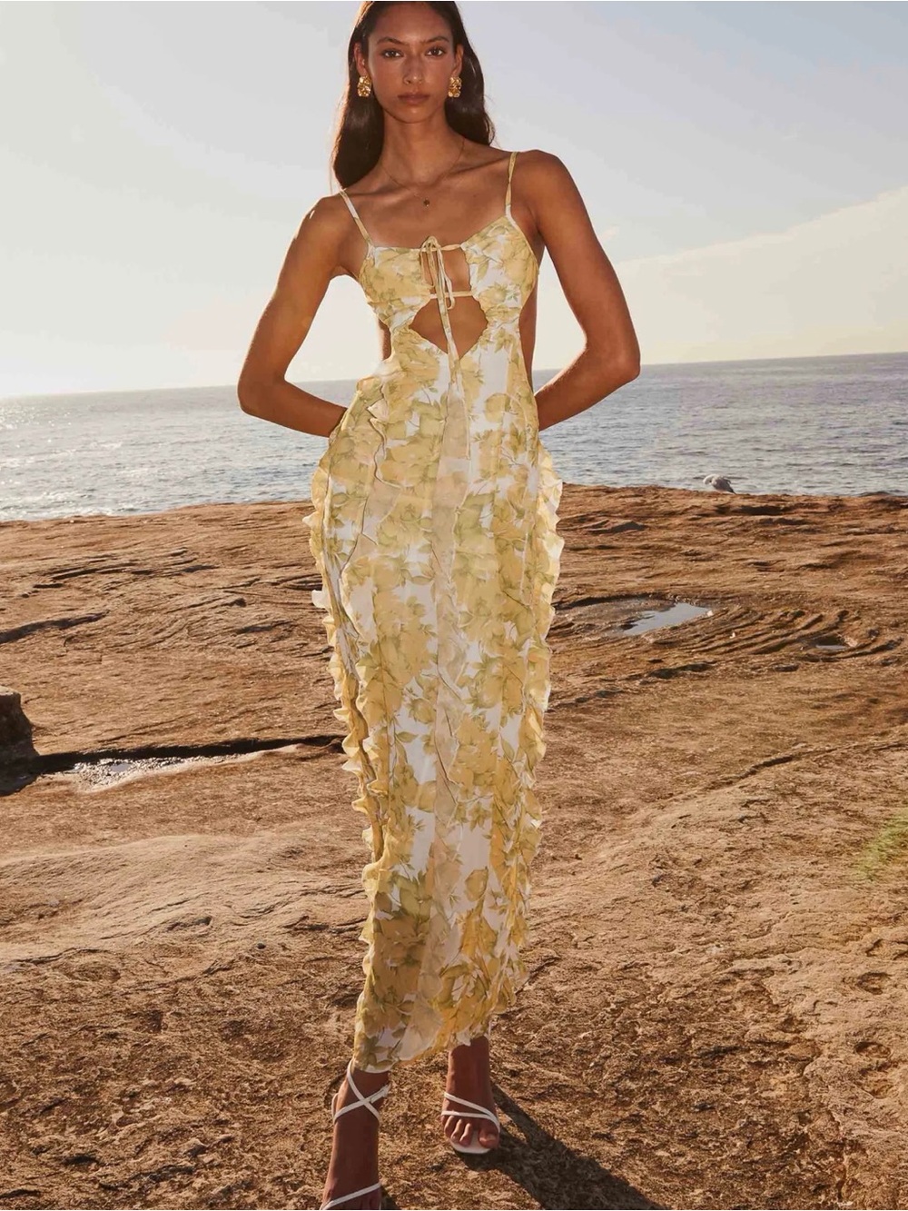Peppermayo sunset kisses ruffle maxi dress